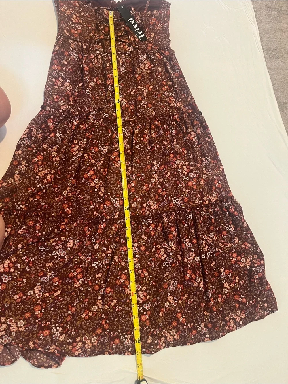 Trixxi NWT Rust Floral Tiered Midi Dress Spaghetti Strap - Picture 7 of 12